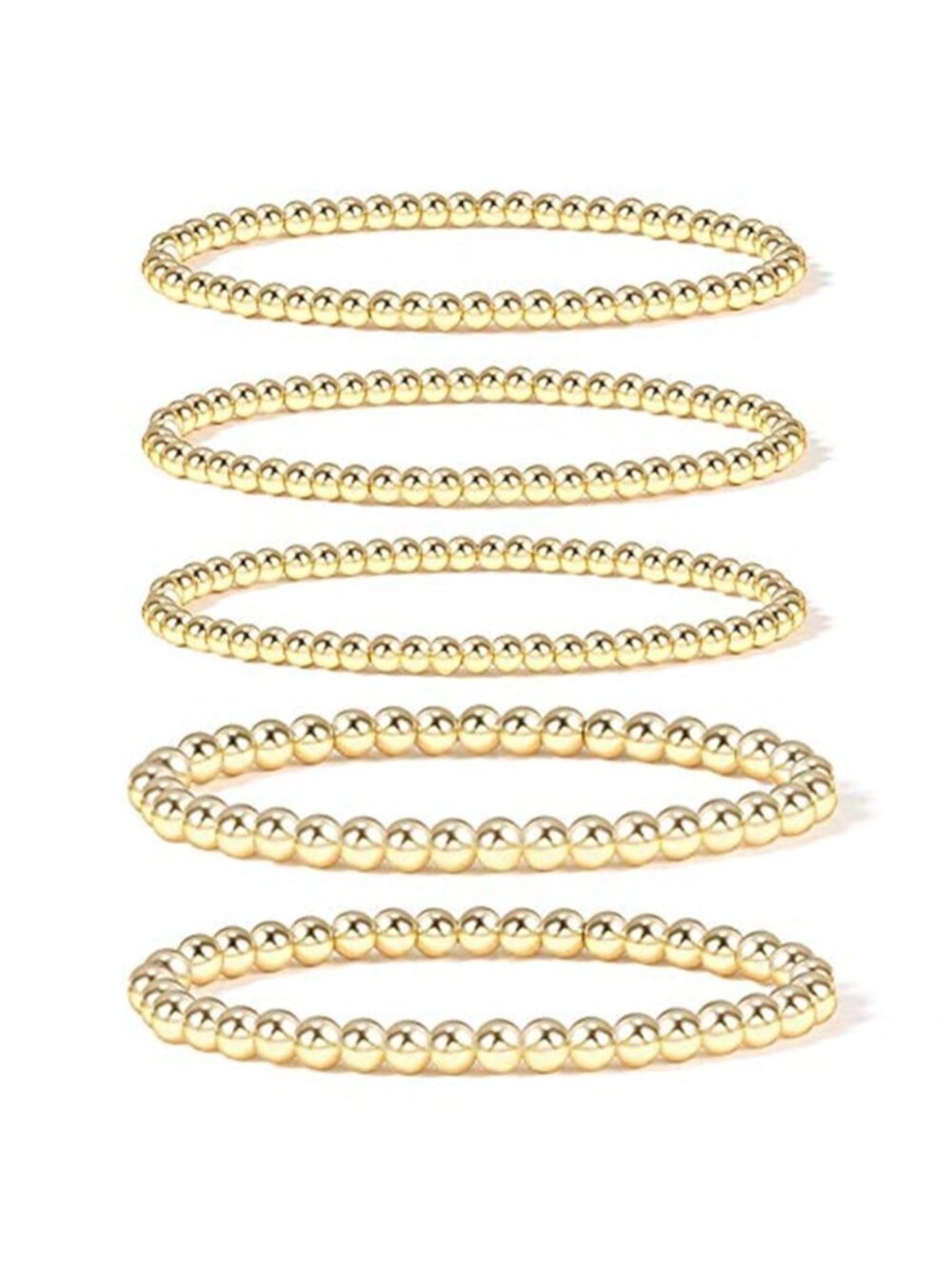 Womens Beaded Bracelet Set 5 Piece Gold Stretch Stackable Bead Jewelry 7 Inch